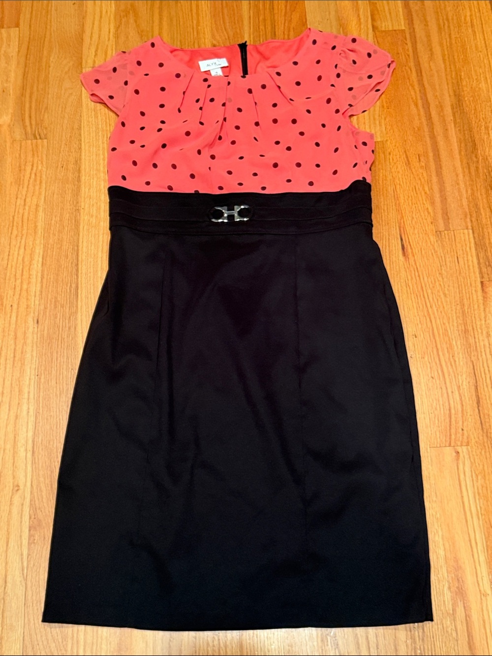 Alyx Coral Polka Dot & Black Waistband Dress 14